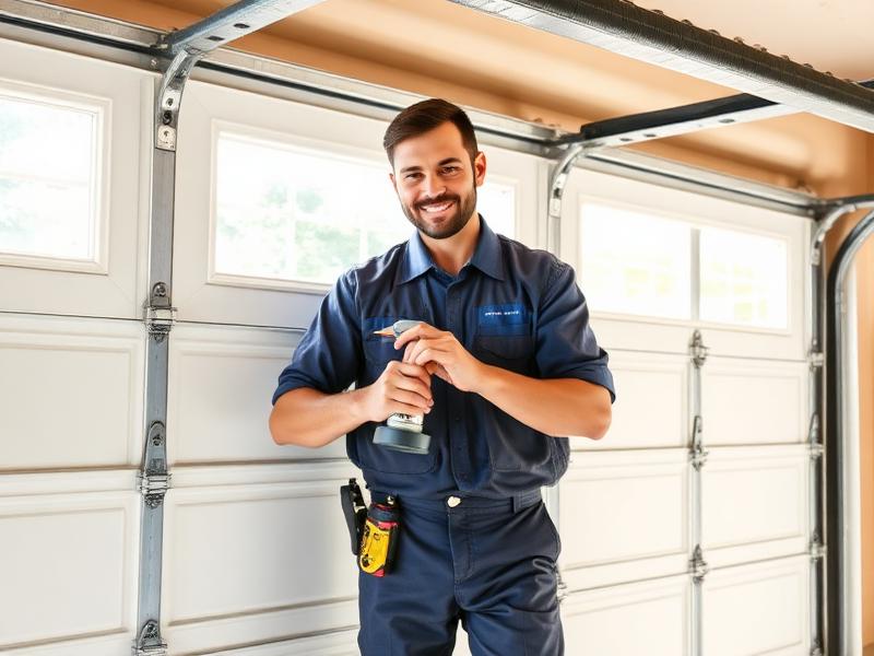 Professional garage door technician providing service